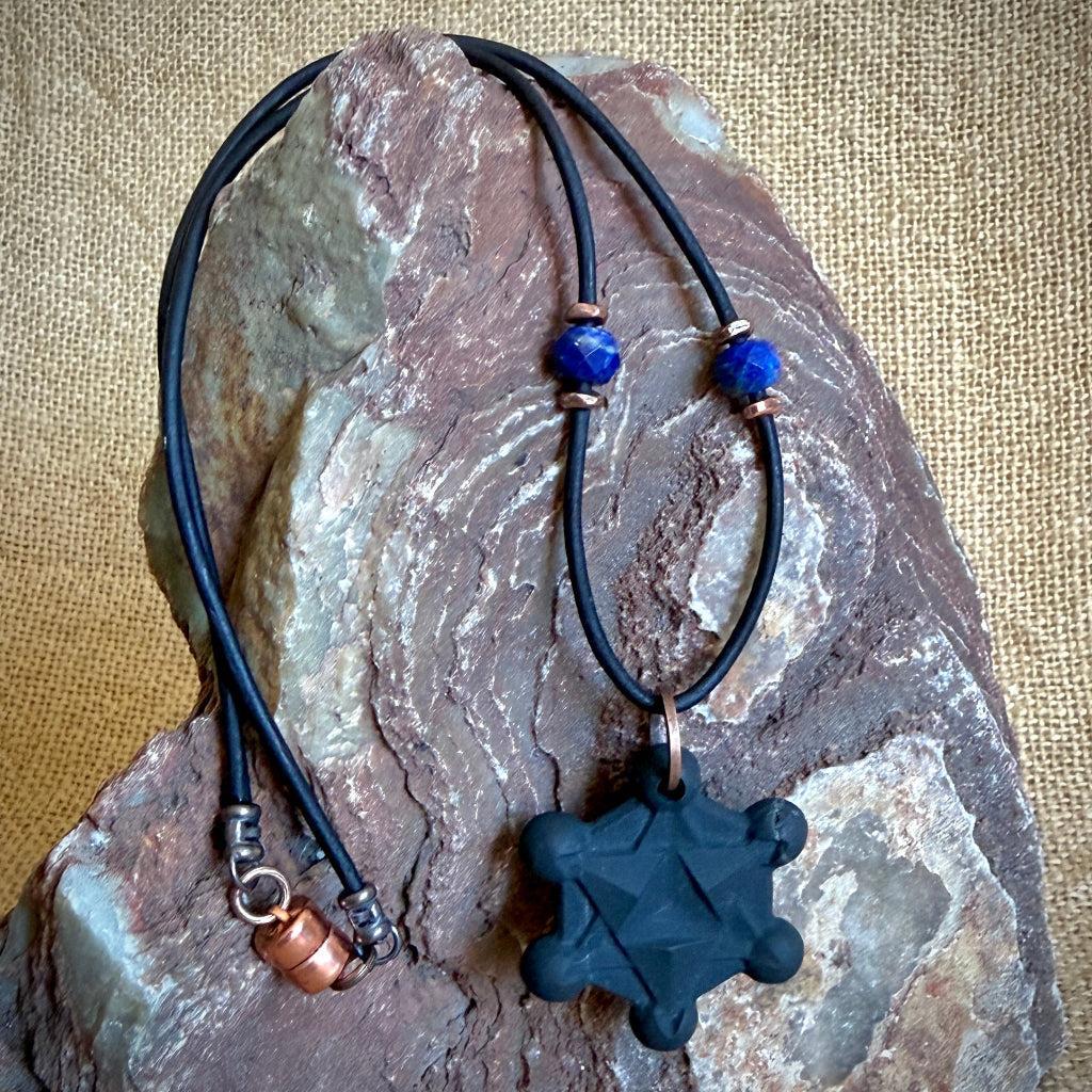 Shungite Metatron's Cube Necklace | With Lapis Beads and Copper