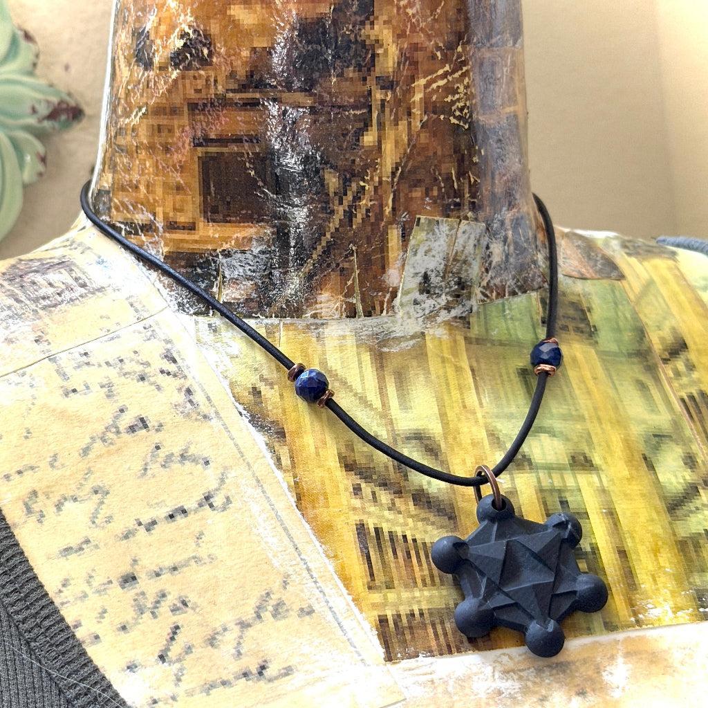 Shungite Metatron's Cube Necklace | With Lapis Beads and Copper