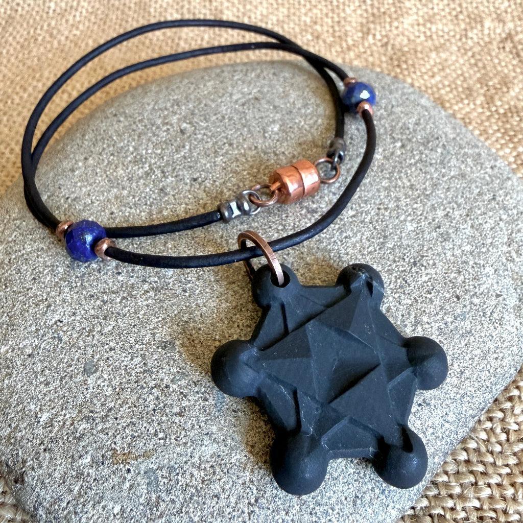 Shungite Metatron's Cube Necklace | With Lapis Beads and Copper