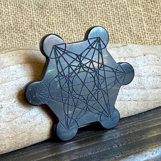 Shungite Phone Plate | Fancy Metatron's Cube, 45mm