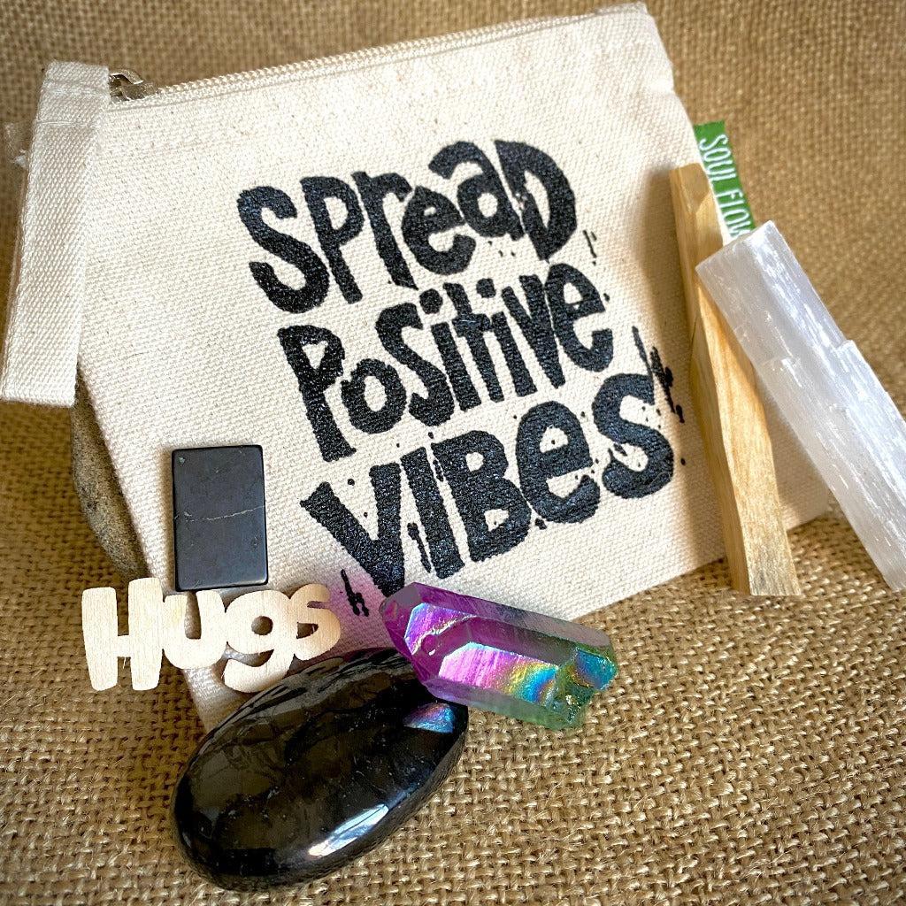 Shungite Set Positive Vibes Pouch, Aqua Aura, Selenite, Palo Santo