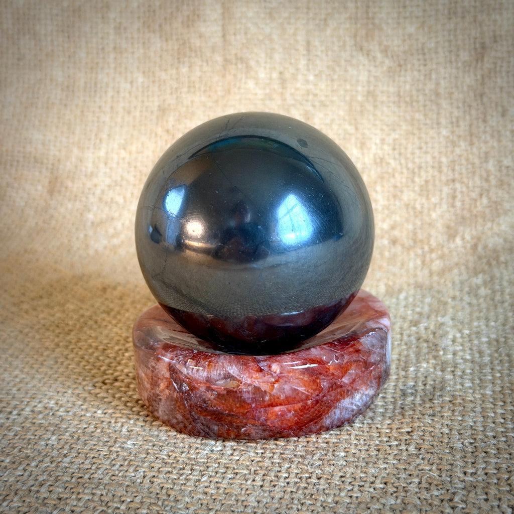 Shungite Sphere, 2 Inch | Fire Quartz Crystal Stand