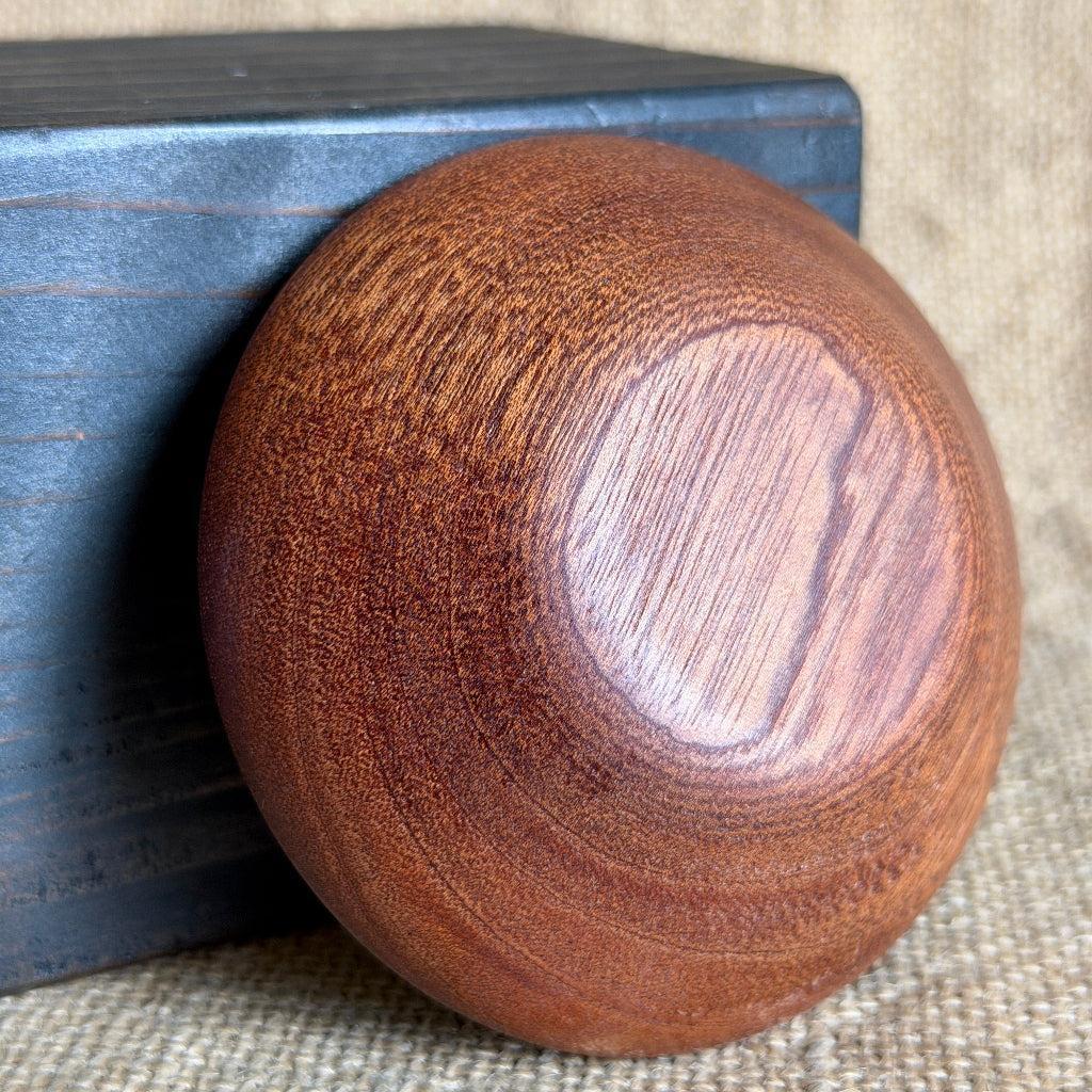 Shungite Sphere on Tumbled Red Jasper | Custom Mahogany Wood Bowl