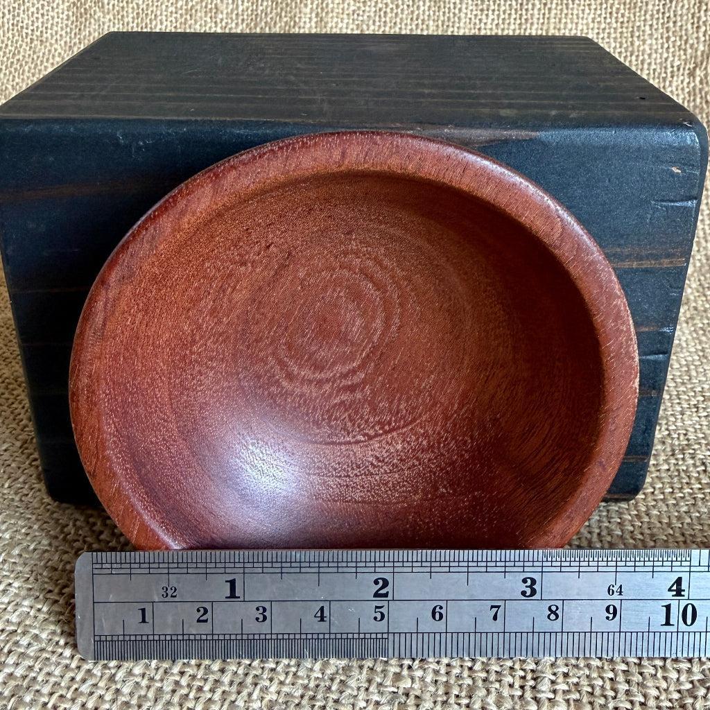 Shungite Sphere on Tumbled Red Jasper | Custom Mahogany Wood Bowl
