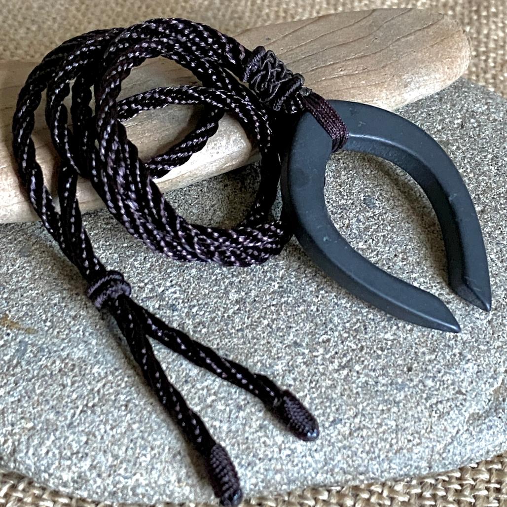 Shungite Yoni Necklace | Adjustable Korean Rope Cord