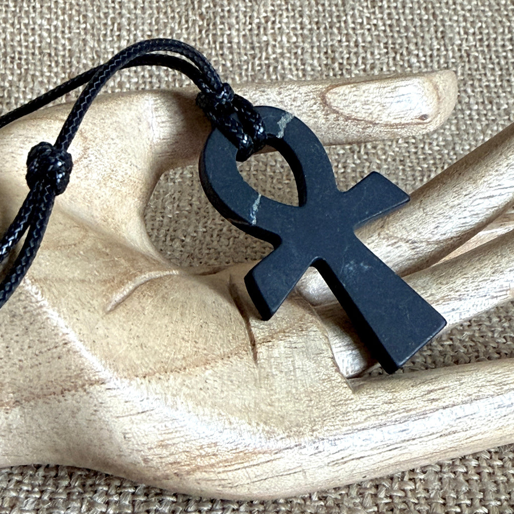 Shungite Ankh Cross Pendant | Key of Life| Double Slider Necklace 2