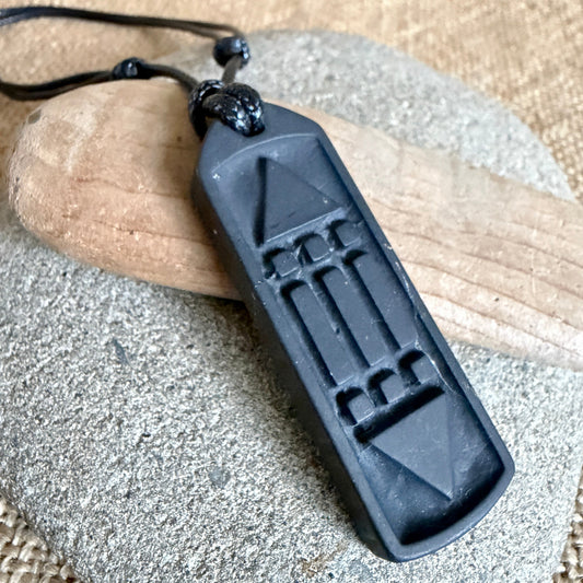 Shungite Atlantis Pendant | Engraved Both Sides, Adjustable Cording