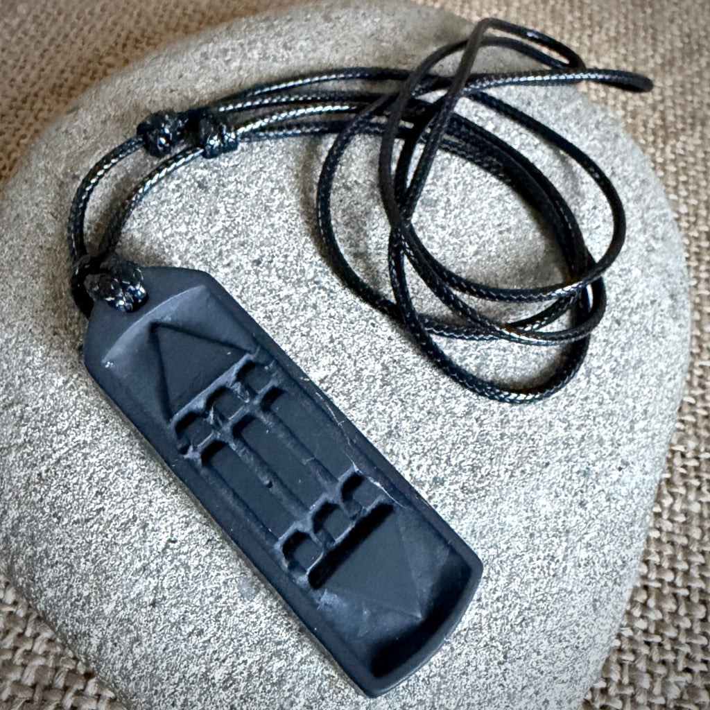 Shungite Atlantis Pendant | Engraved Both Sides, Adjustable Cording 3
