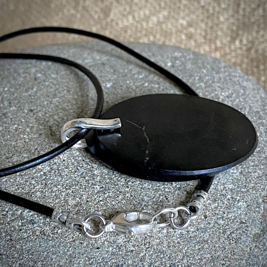Shungite Beveled Oval Pendant | Sterling Silver Lobster Clasp 2