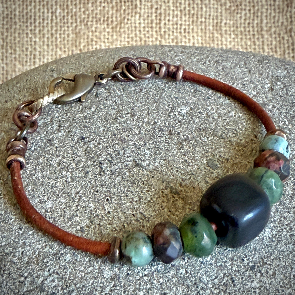 Shungite Bracelet Jade, Red Jasper, African Turquoise | Smaller Wrist