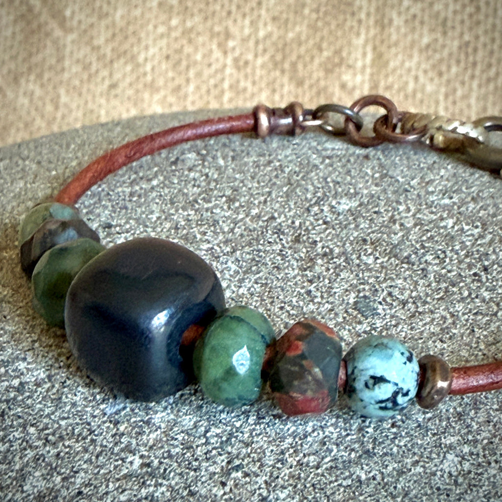 Shungite Bracelet Jade, Red Jasper, African Turquoise | Smaller Wrist 2