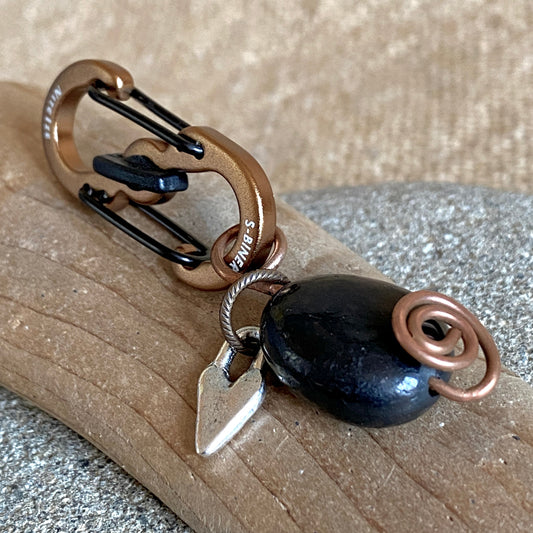 Shungite Clip-On for Pets |  Oval Drop Bead, Silver Heart Charm, Copper