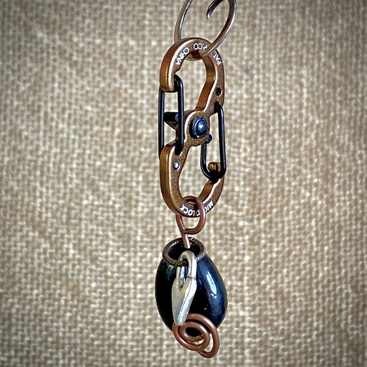 Shungite Clip-On for Pets |  Oval Drop Bead, Silver Heart Charm, Copper 2