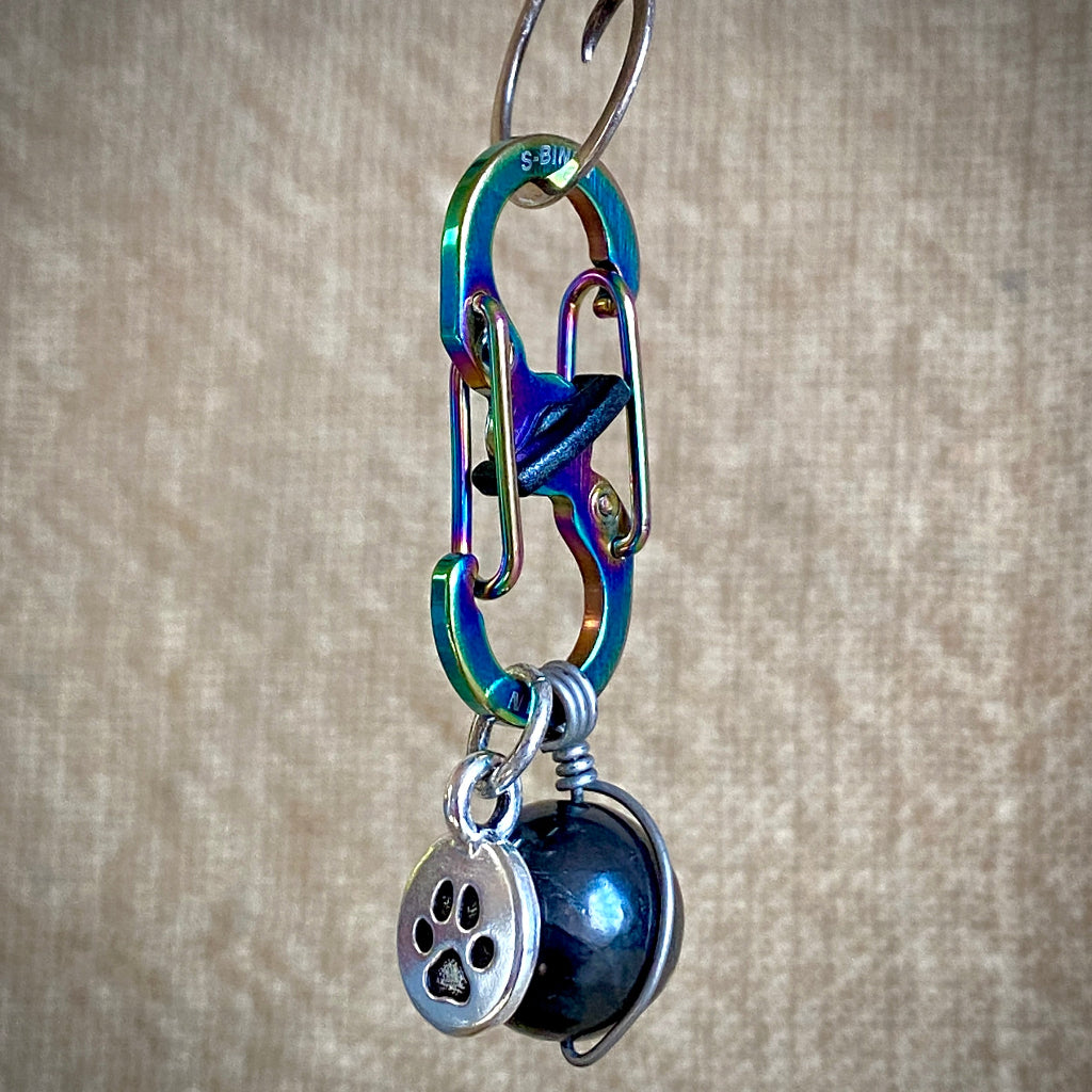 Shungite Clip-On for Pets | Round Bead, Paw Charm, Spectrum Carabiner