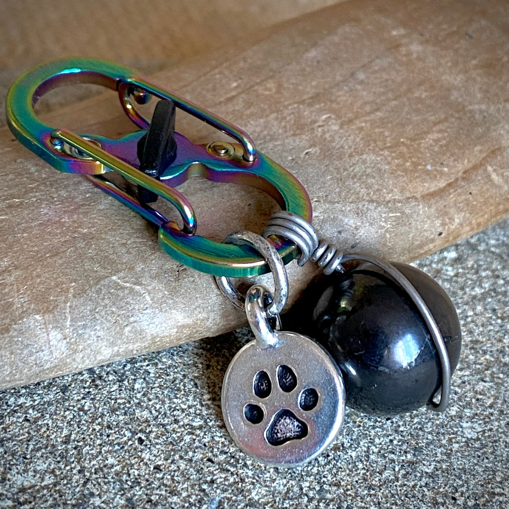 Shungite Clip-On for Pets | Round Bead, Paw Charm, Spectrum Carabiner 2