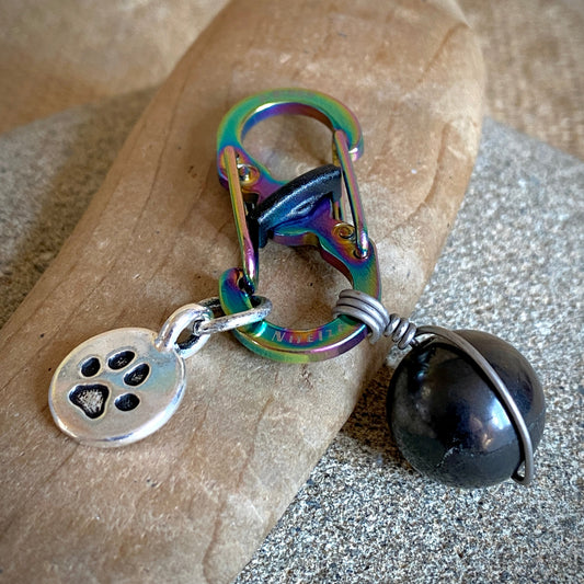 Shungite Clip-On for Pets | Round Bead, Paw Charm, Spectrum Carabiner 3