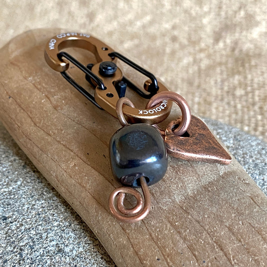 Shungite Clip-On for Pets |  Rounded Cube Bead, Heart Charm, Copper