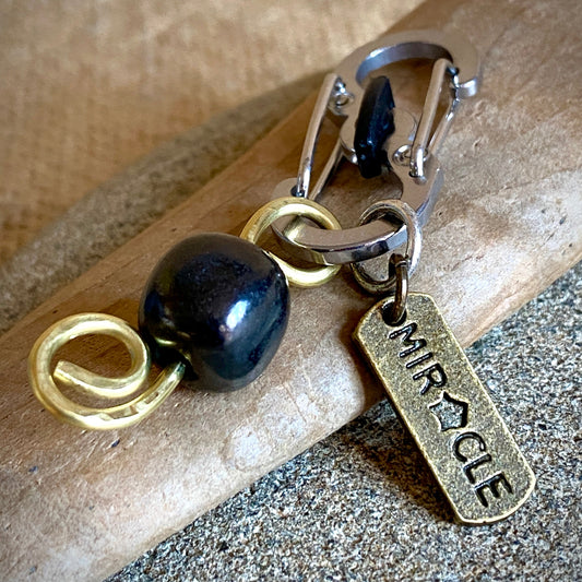 Shungite Clip-On for Pets | Rounded Cube Bead, Miracle Charm, Brass