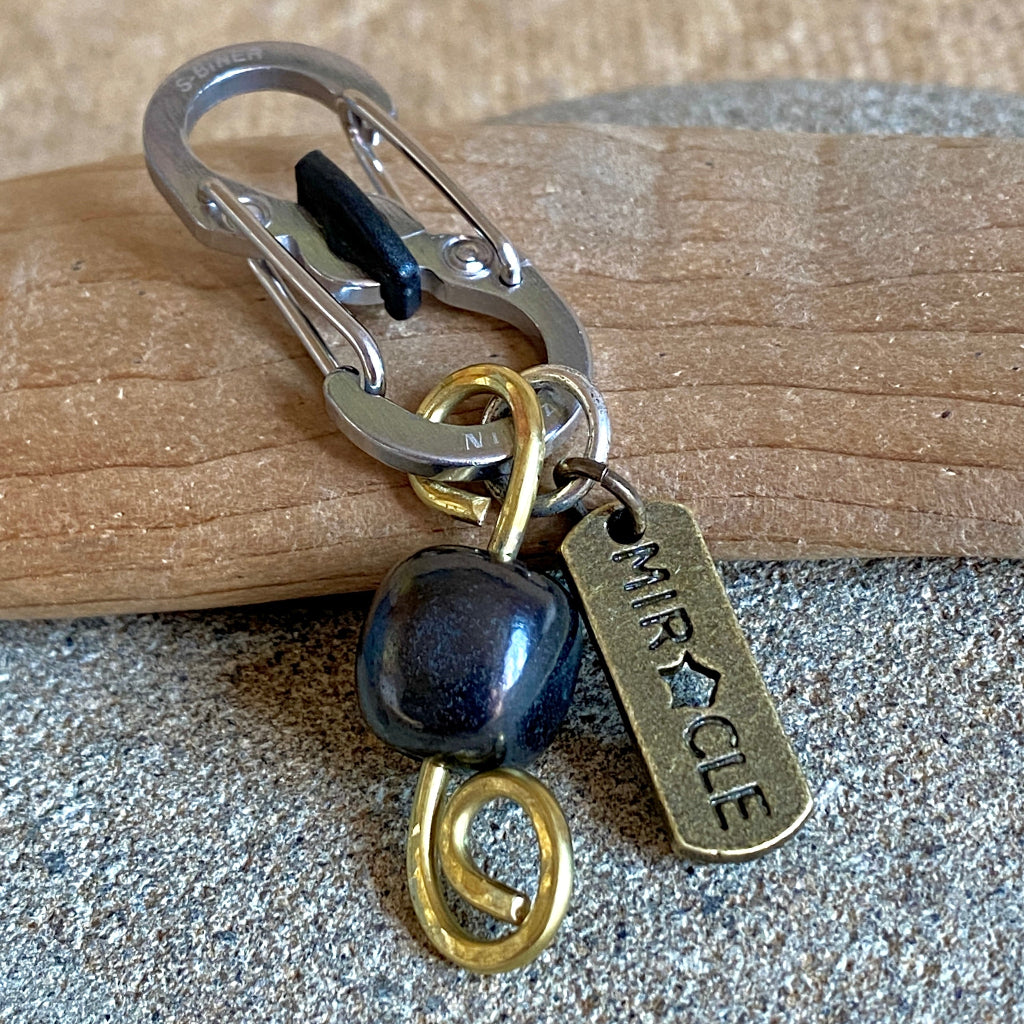 Shungite Clip-On for Pets | Rounded Cube Bead, Miracle Charm, Brass 2