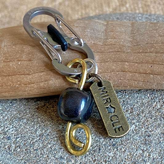 Shungite Clip-On for Pets | Rounded Cube Bead, Miracle Charm, Brass 2