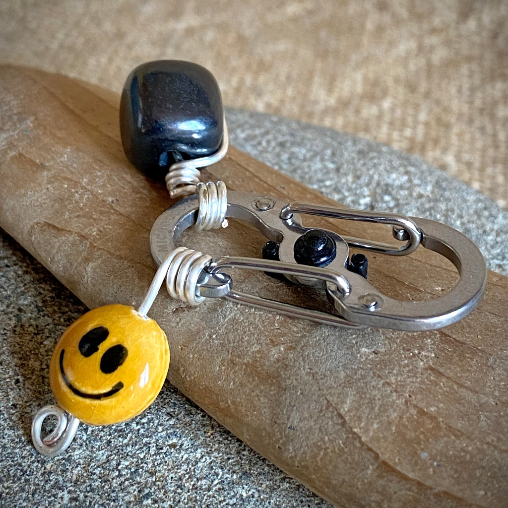 Shungite Clip-On for Pets | Rounded Cube Bead, Smiley Face Charm