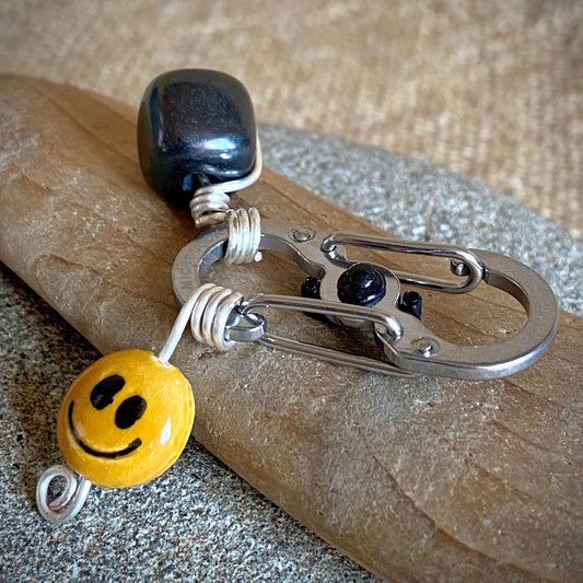 Shungite Clip-On for Pets | Rounded Cube Bead, Smiley Face Charm