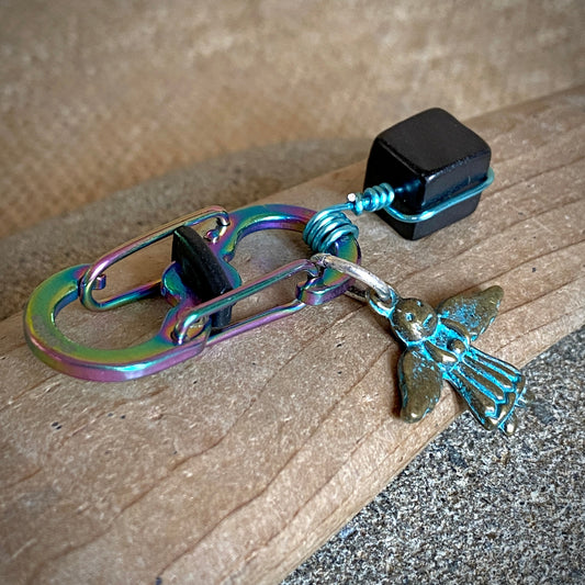 Shungite Clip-On for Pets | Square Bead, Brass Angel Charm, Blue Wire 2
