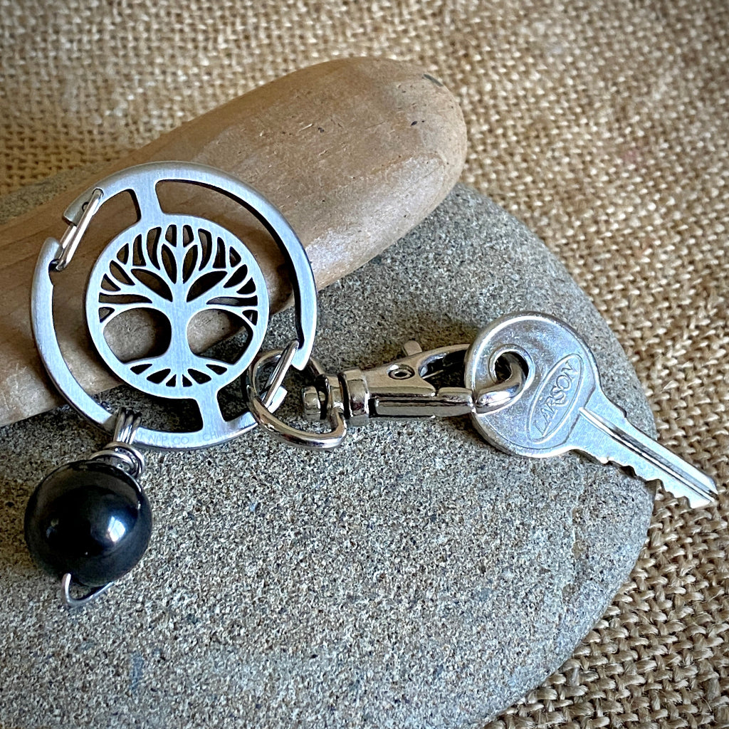 Shungite Key Ring | Tree of Life Carabiner, Large Shungite Bead Dangle 4