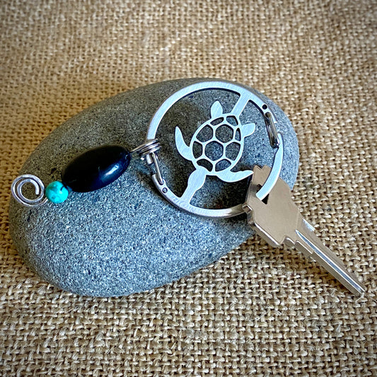 Shungite Key Ring | Turtle Carabiner, Shungite & African Turquoise Beads 2