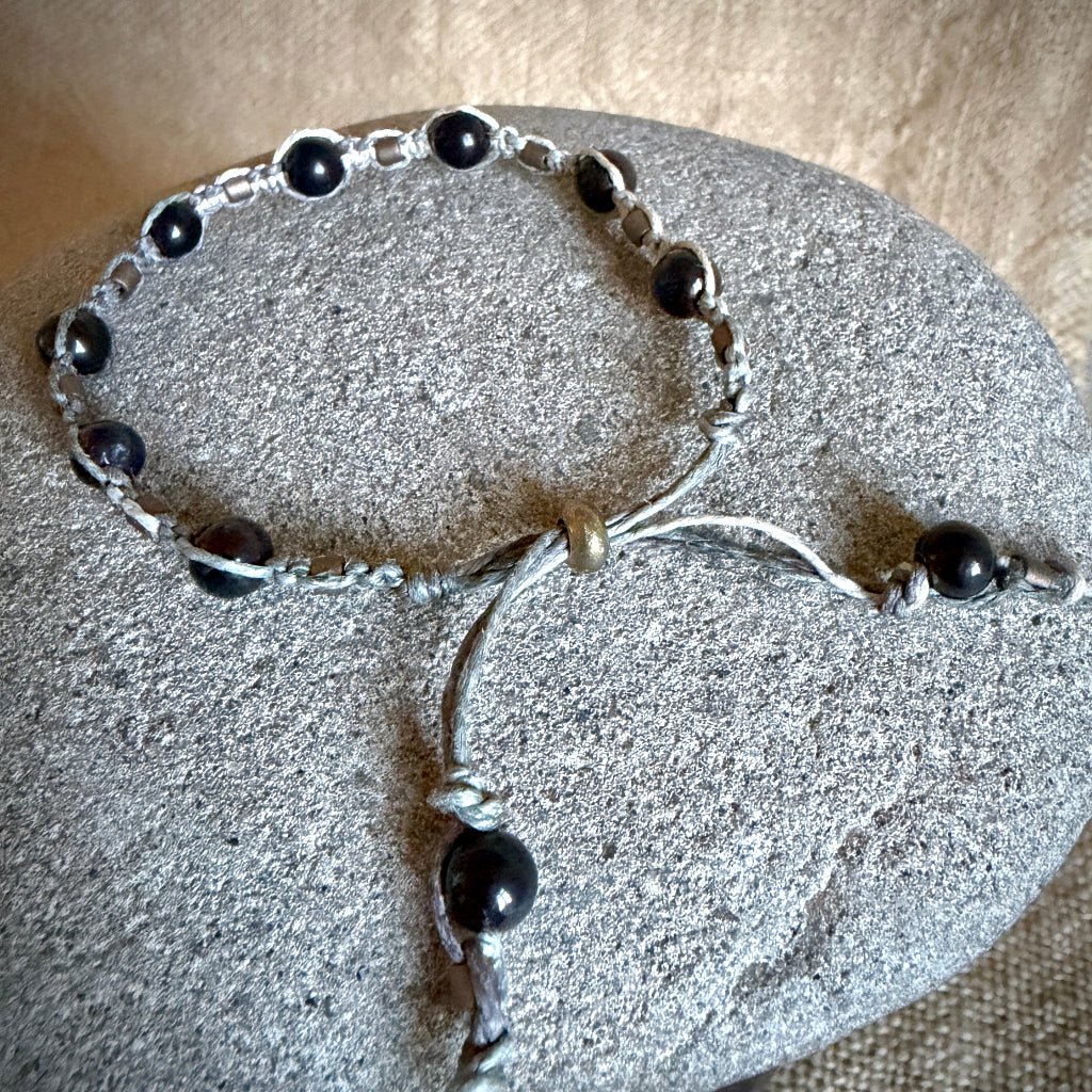Shungite Macrame Bracelet with Variegated Hemp full view camo