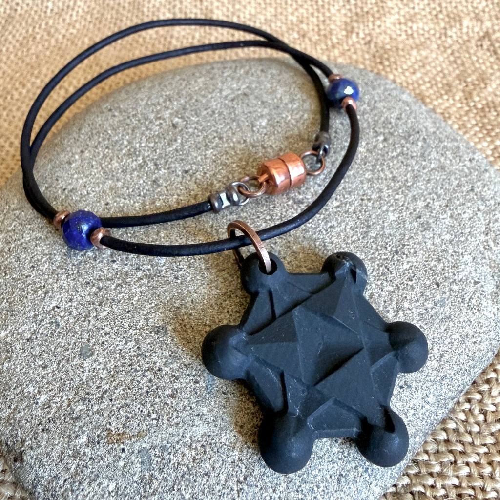 Shungite Metatron's Cube Necklace | With Lapis Beads and Copper