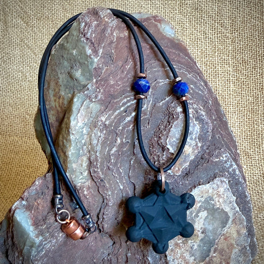 Shungite Metatron's Cube Necklace | With Lapis Beads and Copper 1