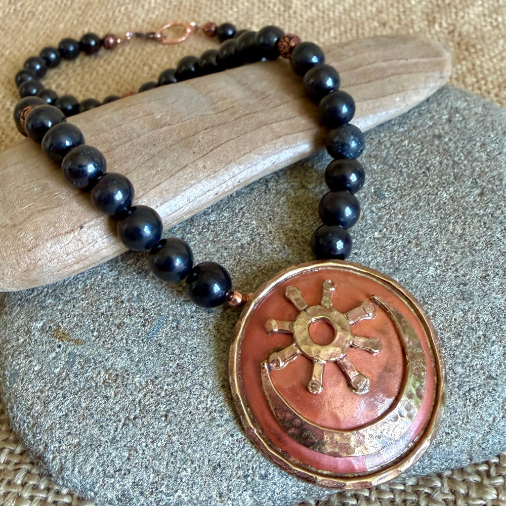 Shungite Necklace | Native American Morning Star Copper Focal