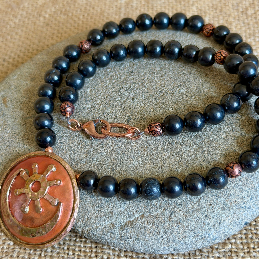 Shungite Necklace | Native American Morning Star Copper Focal 1