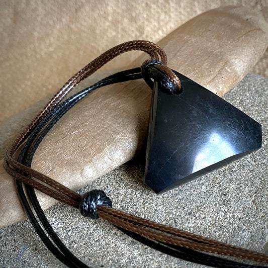 Shungite Pyramid Necklace | Adjustable 2-Tone Double Strand Cord
