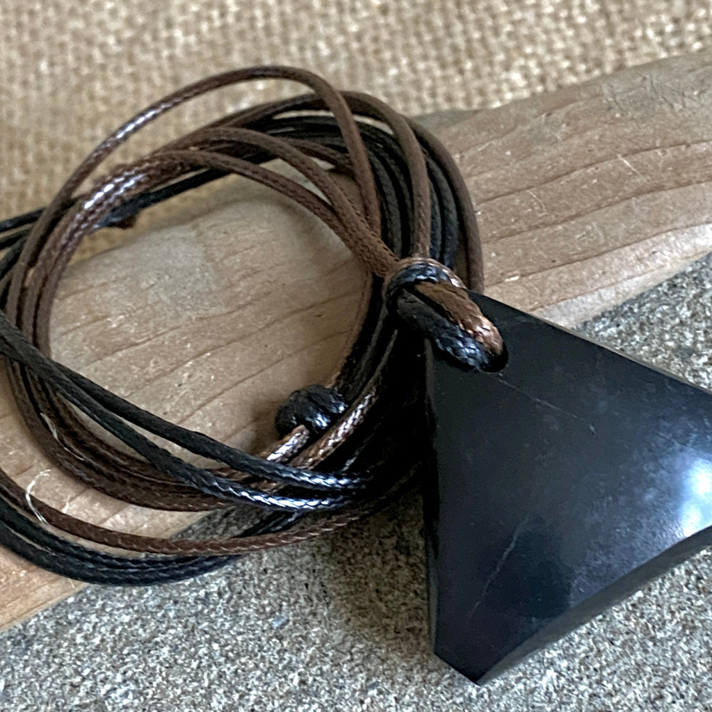 Shungite Pyramid Necklace | Adjustable 2-Tone Double Strand Cord 2