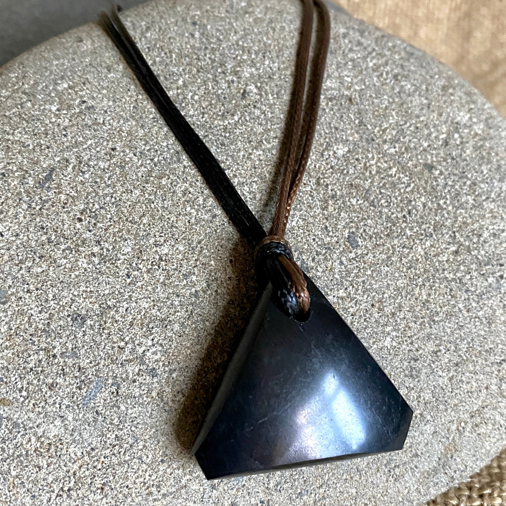 Shungite Pyramid Necklace | Adjustable 2-Tone Double Strand Cord 5