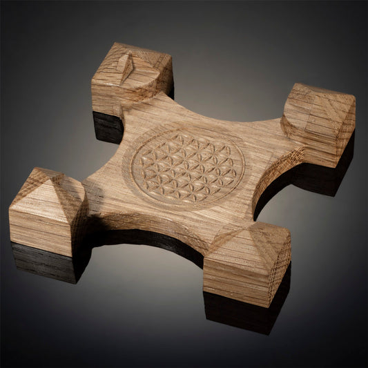 Shungite Pyramid Tree of Life | Flower of Life Wooden Base 2