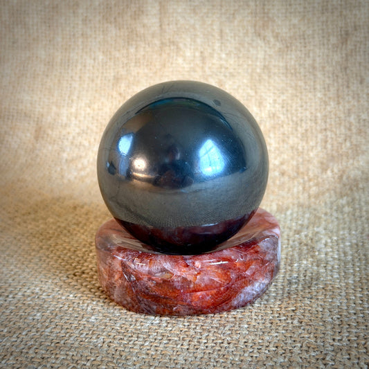 Shungite Sphere, 2 Inch | Fire Quartz Crystal Stand