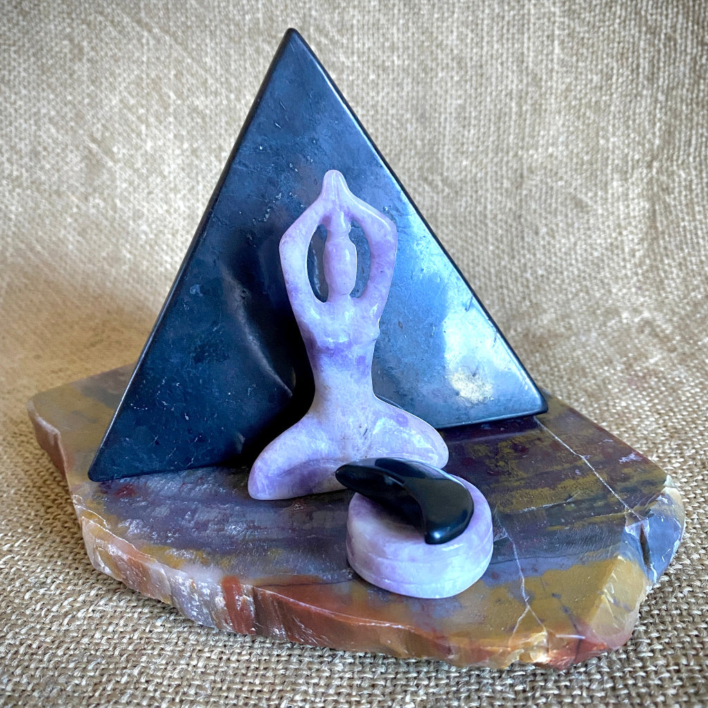 Shungite Tetrahedron | Lepidolite Goddess, Shungite Moon, Agate Base