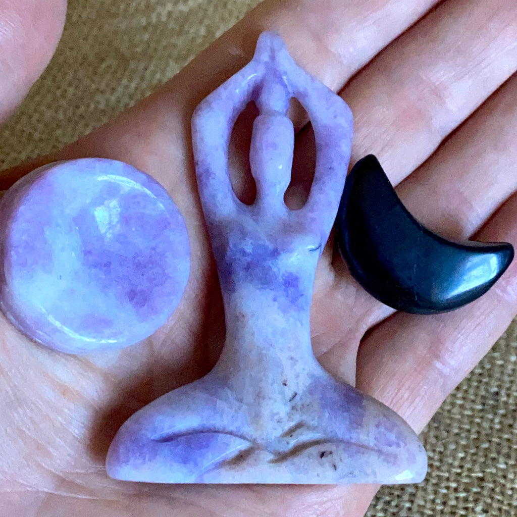Shungite Tetrahedron | Lepidolite Goddess, Shungite Moon, Agate Base 2