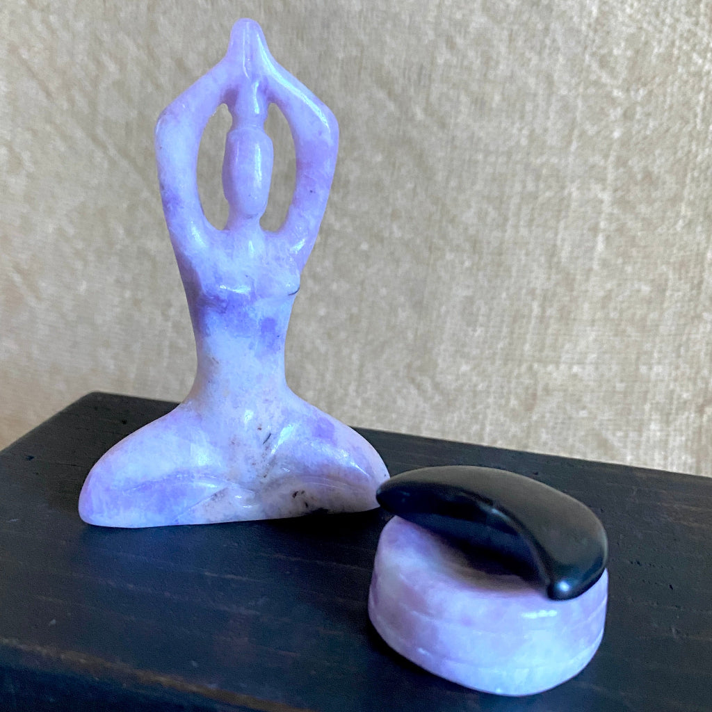 Shungite Tetrahedron | Lepidolite Goddess, Shungite Moon, Agate Base 3