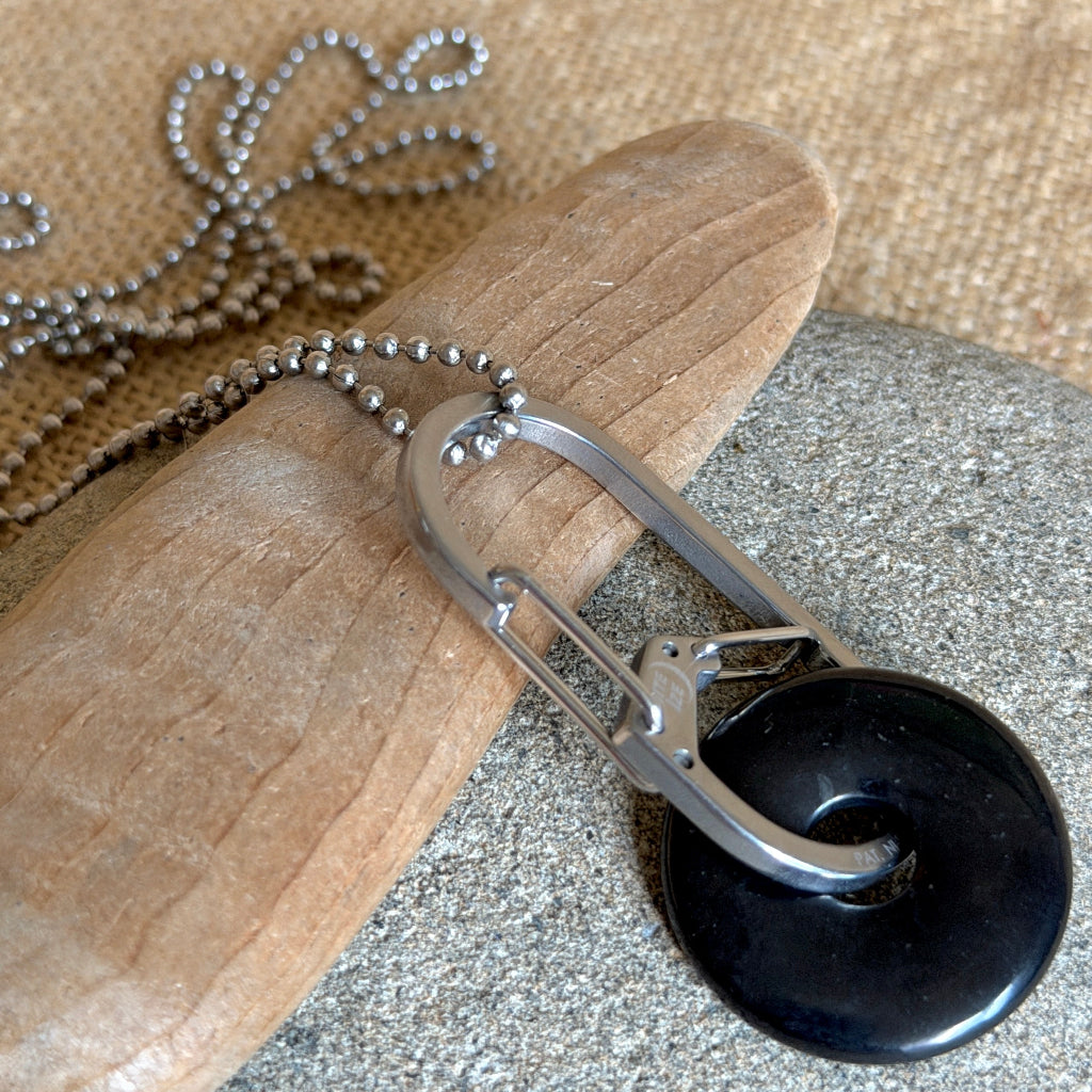 Shungite donut carabiner on ball chain