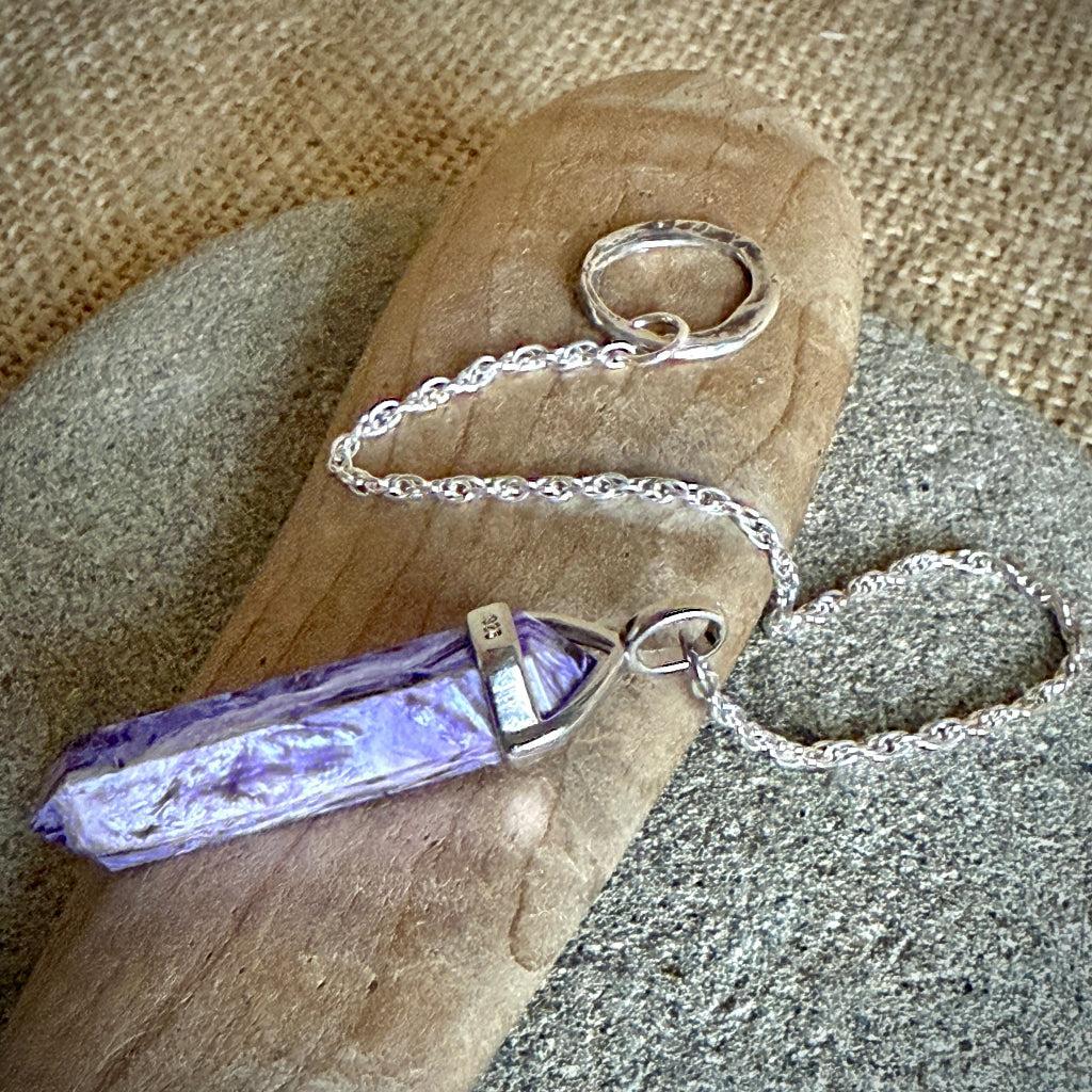 Siberian Charoite Pendulum | Sterling Silver Ring Grip & Chain