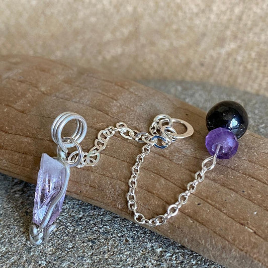 Tiny Vera Cruz Amethyst Pendulum, Sterling Silver Chain, Shungite Grip