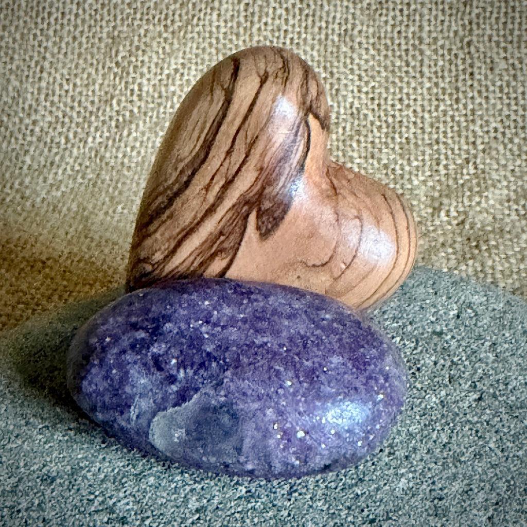 Tumbled Black Shungite, Selenite, Lepidolite | Orthoceras Heart Bowl