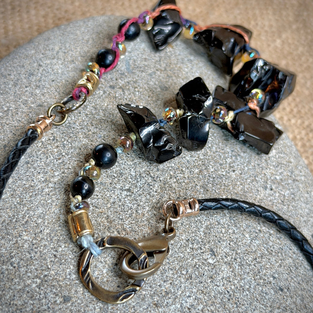 Tumbled Elite Shungite Nugget Necklace | Hemp, Leather, Brass, & Glass