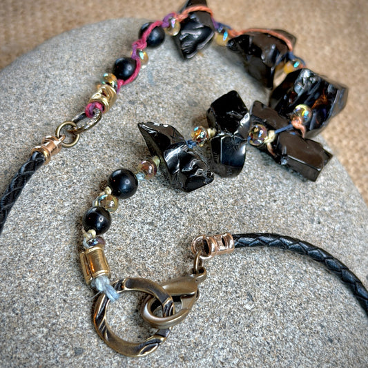 Tumbled Elite Shungite Nugget Necklace | Hemp, Leather, Brass, & Glass