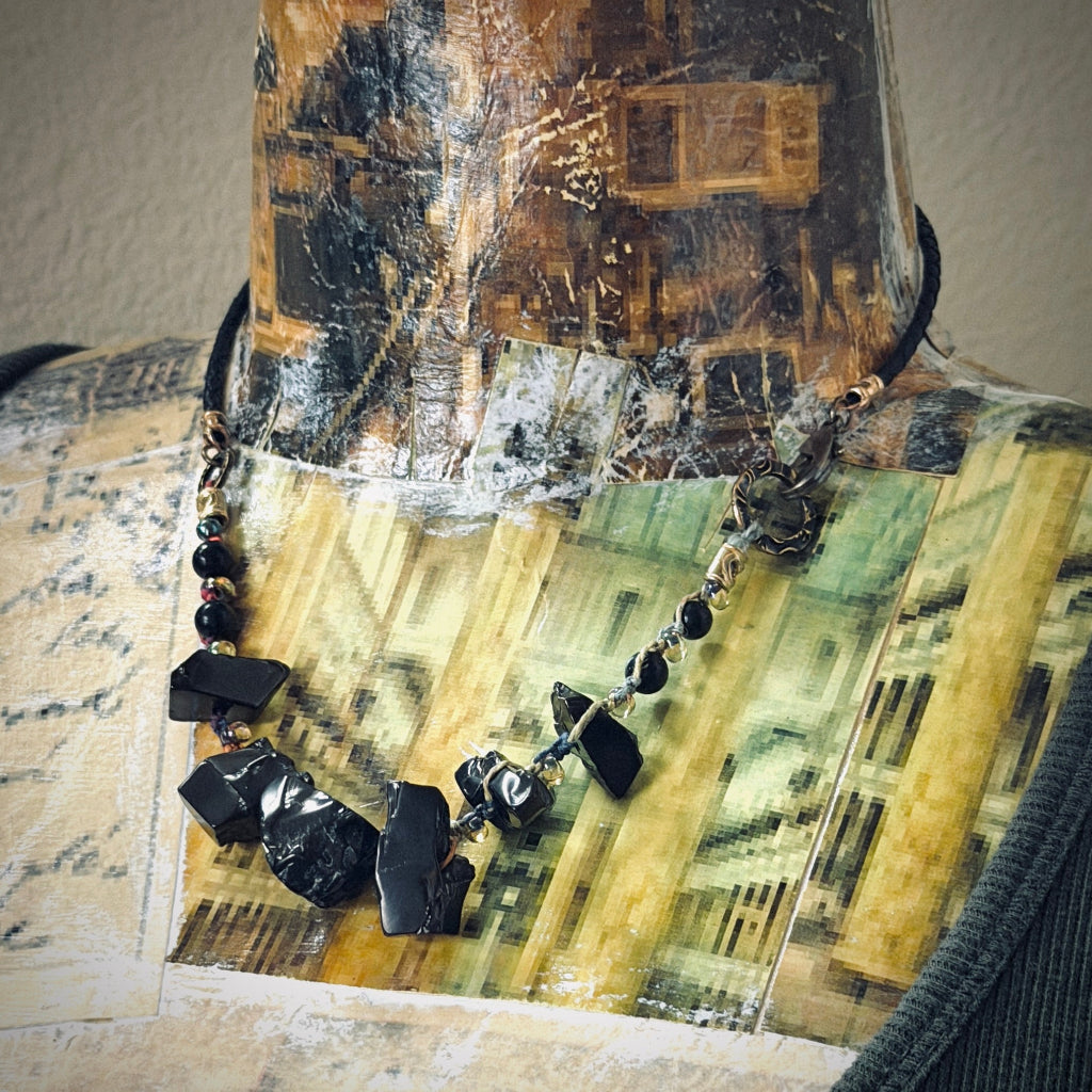 Tumbled Elite Shungite Nugget Necklace | Hemp, Leather, Brass, & Glass 1