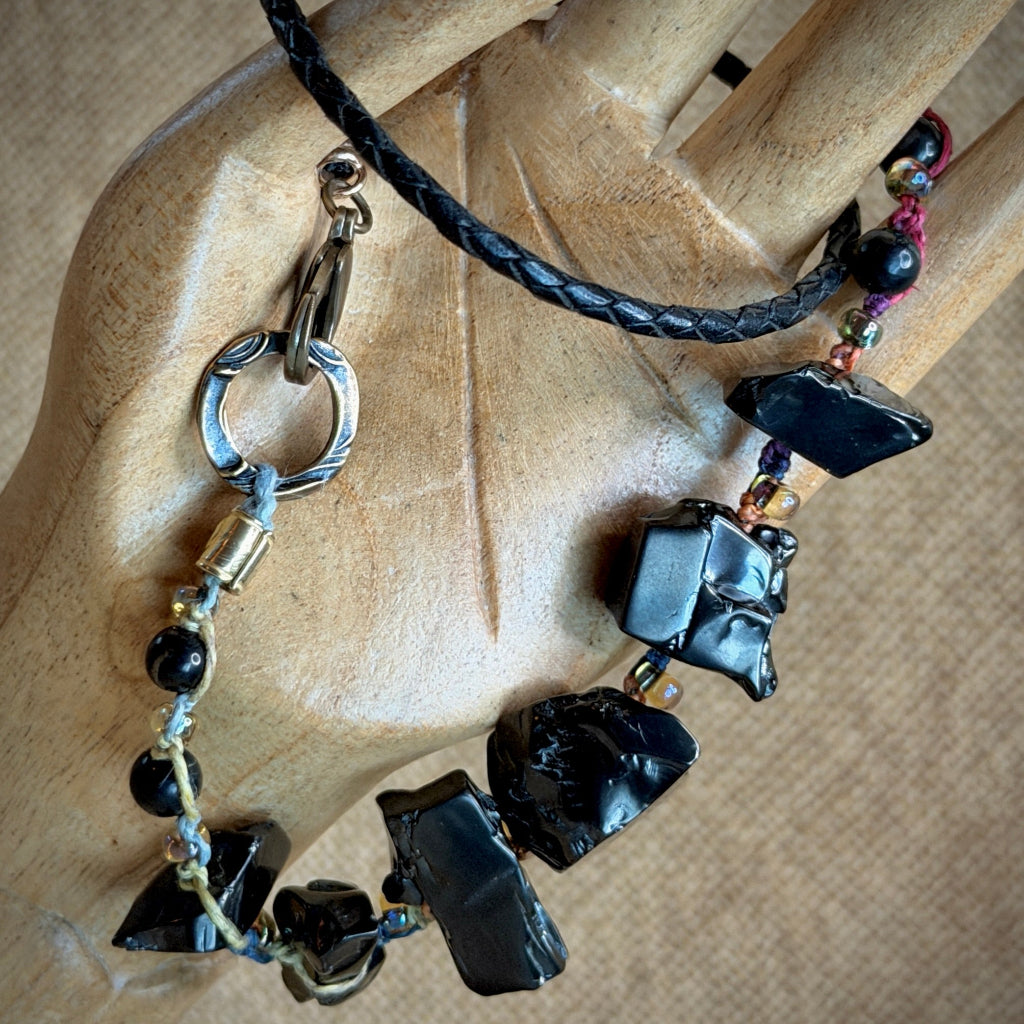 Tumbled Elite Shungite Nugget Necklace | Hemp, Leather, Brass, & Glass 2